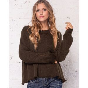 Wooden Ships Oliver Distressed Crew Chunky Dark Leather Size XL